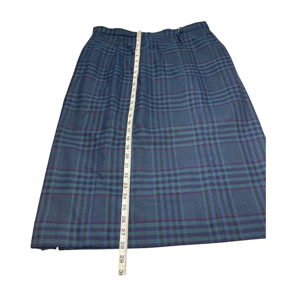 Sheridan Square A-Line Skirt Women's 16 Blue Black Plaid Rayon Lined Classic - Picture 6 of 7